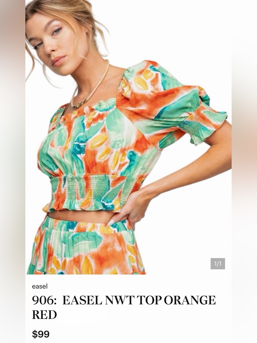 906:  EASEL NWT TOP ORANGE RED, SZ MEDIUM